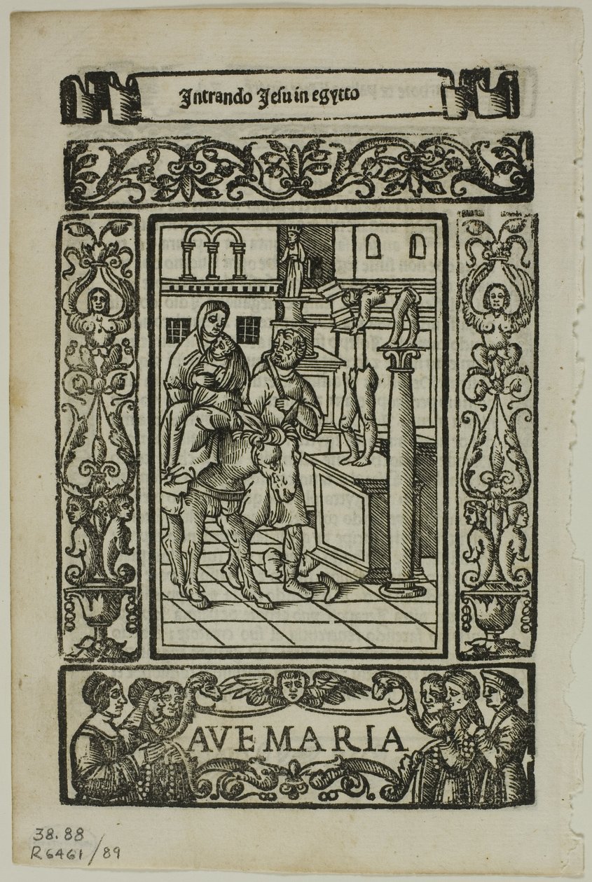 Fuga in Egitto da Rosario della V. Maria di Castellanus, tavola 89 da Incisioni dai Libri del XVI Secolo da Unknown artist