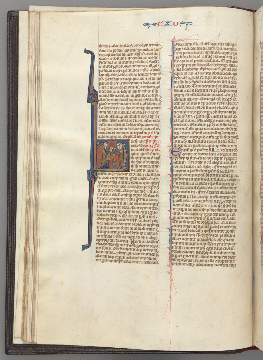 Fol. 20v, Esodo, iniziale istoriata H, Mosè e due seguaci con le tavole della legge da Unknown artist