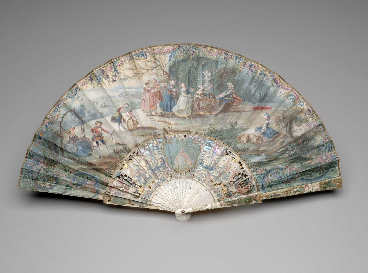 Ventaglio pieghevole con una scena pastorale, c.1740s-50s da Unknown artist