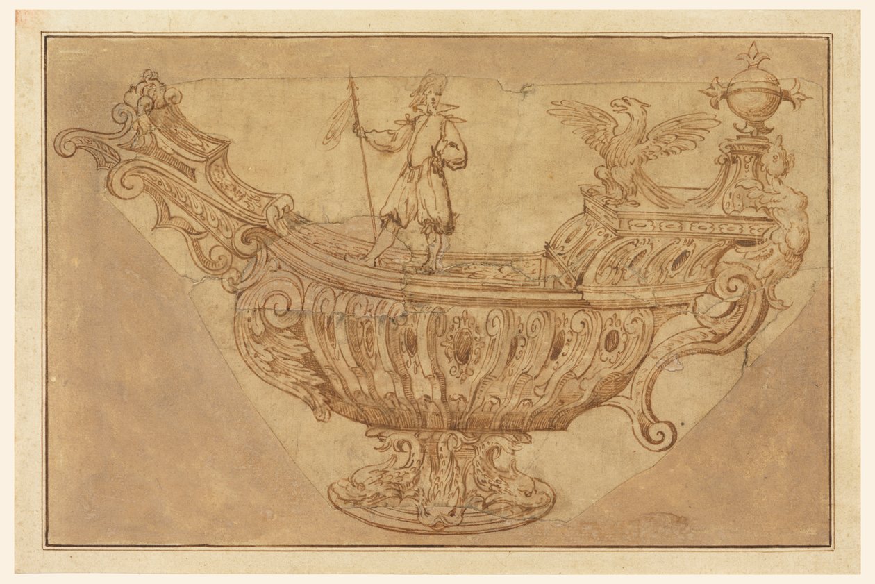 Frammento di un progetto per un Nef, o centrotavola fantastico a forma di barca da Unknown artist
