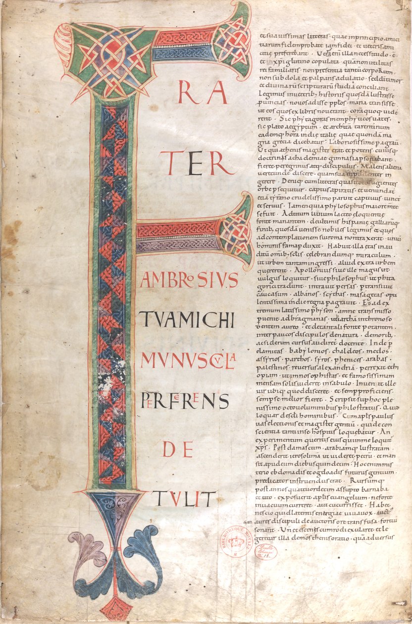 Frater Ambrosius michi munuscula perferens. Capulettera dell