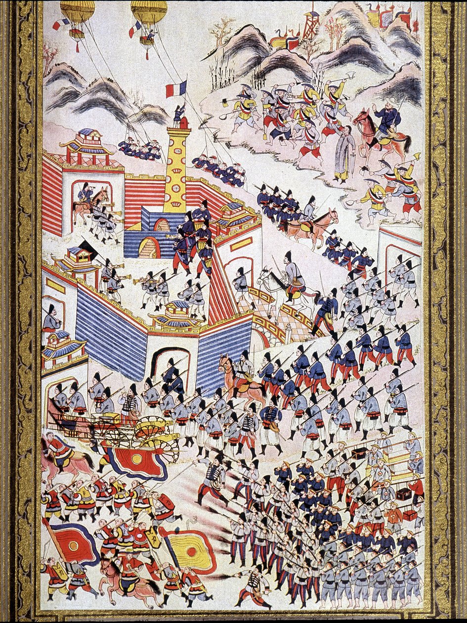 Palloni frenati francesi alla cattura di Hong Hoa nel Tonchino, agosto 1884 da Unknown artist
