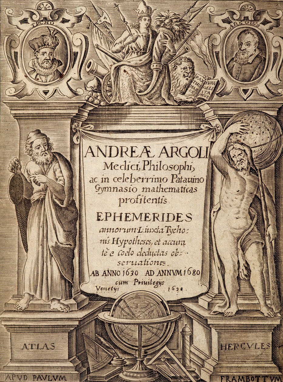 Frontespizio di "Ephemerides" con Ercole e Atlante di Andreae Argoli da Unknown artist