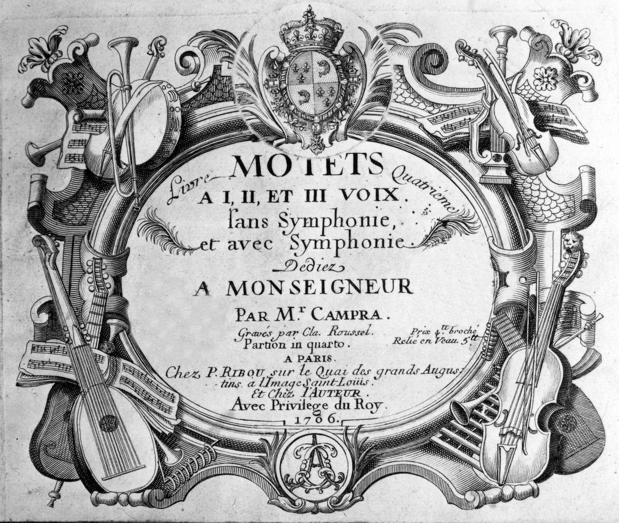 Frontespizio della partitura del quarto libro di mottetti di Andre Campra. 1706 da Unknown artist