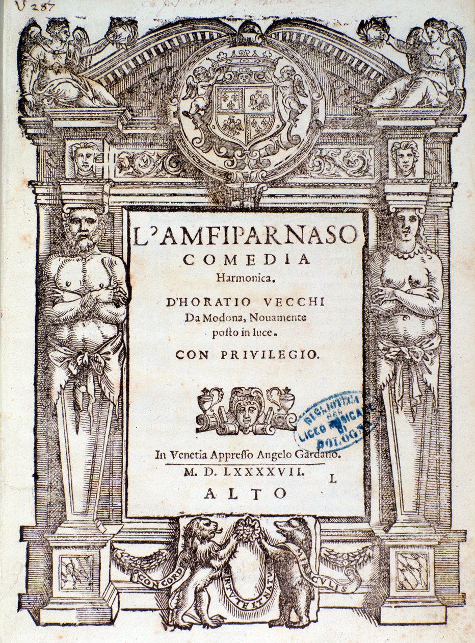 Frontespizio di Amfiparnaso, commedia madrigalesca di Orazio Vecchi da Unknown artist