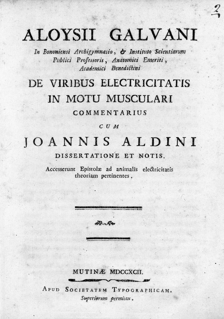 Frontespizio di "De Viribus Electricitatis in Motu Musculari Commentarius" di Luigi Galvani, fisico italiano da Unknown artist