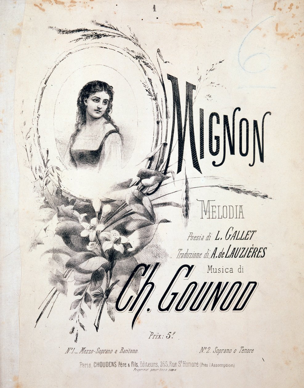Frontespizio di Mignon, melodia di Charles Gounod (XIX secolo) da Unknown artist