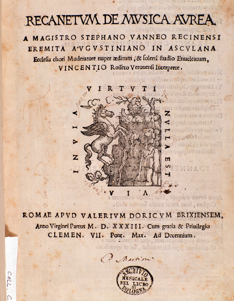Frontespizio di Recanetum de musica aurea di Stephanus Aureus da Unknown artist