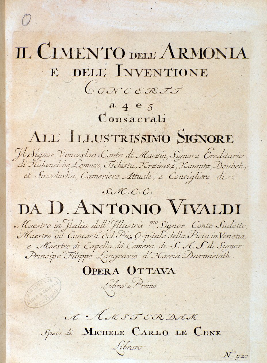 Frontespizio dello spartito musicale del concerto per violino V in Il cimento dell
