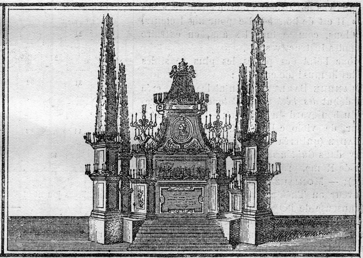 Funerale di un papa nel XVIII secolo: il catafalco del defunto papa. Incisione in "Histoire des religions" da Unknown artist