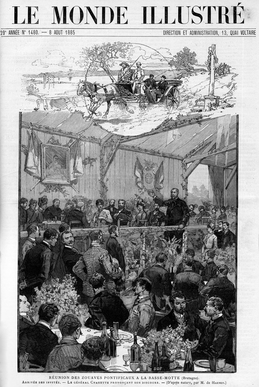 Discorso del generale Charette alla riunione degli Zuavi Pontifici alla Basse Motte in Bretagna, in "The Illustrous World 1885" da Unknown artist