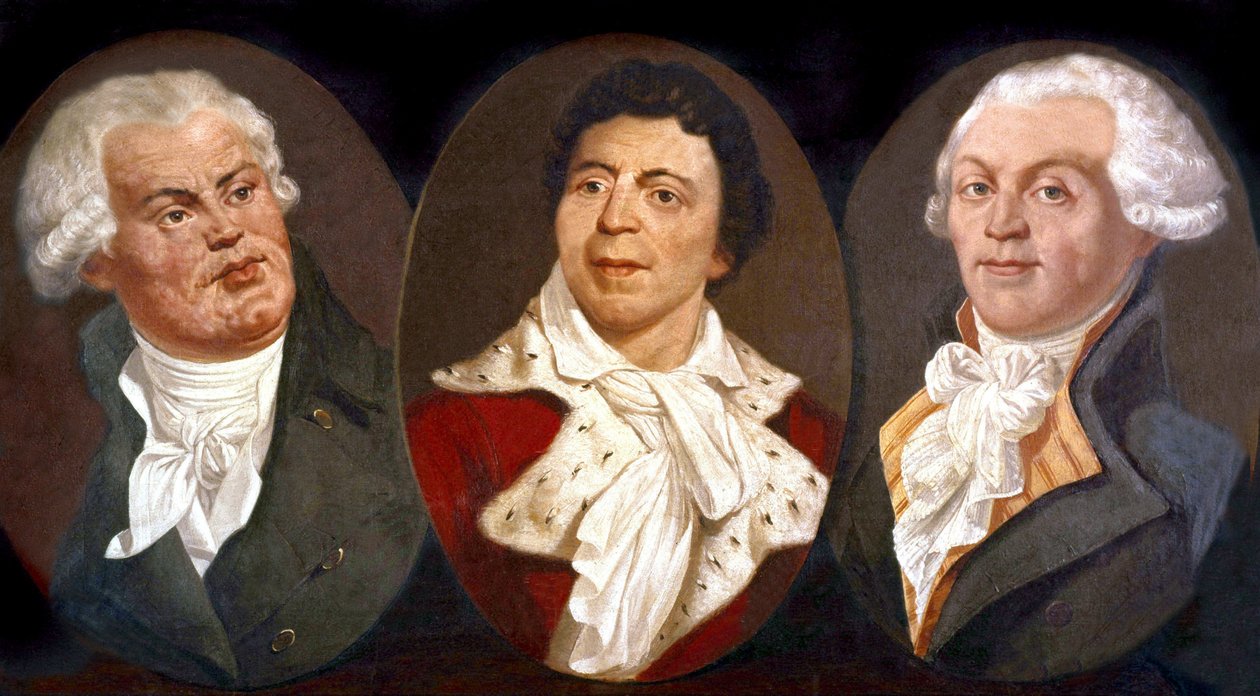 Georges Jacques Danton, Jean Paul Marat e Maximilien de Robespierre, tre figure principali della Rivoluzione Francese da Unknown artist