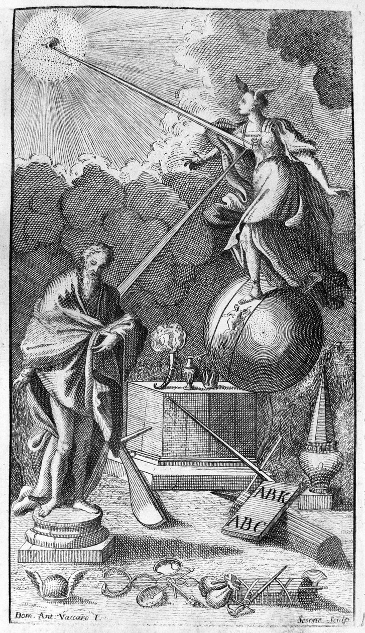 Giambattista Vico. Anche chiamato Giovanni, Gian Battista, Jean Baptiste o Jean-Baptiste. Antiporta (Falso titolo) di "La Scienza Nuova", Napoli 1744 da Unknown artist