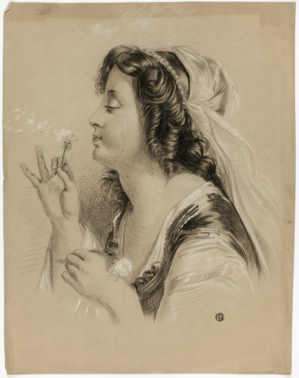 Ragazza che soffia su un dente di leone (recto); profilo di testa di ragazza (verso) da Unknown artist