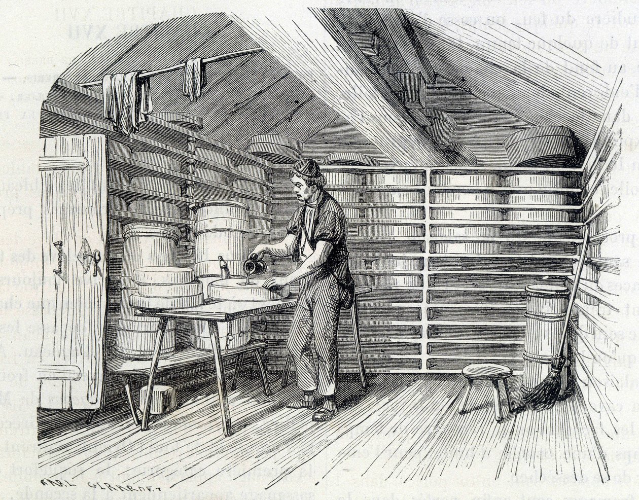Negozio di formaggi Gruyère in uno chalet svizzero (lavaggio della crosta) - in "Le meraviglie dell