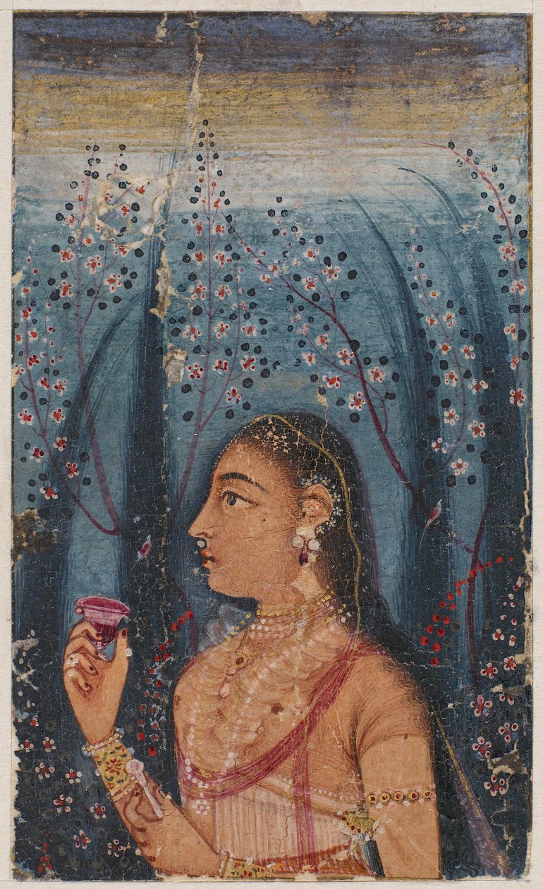 Testa di una giovane donna, tra steli fioriti da Unknown artist