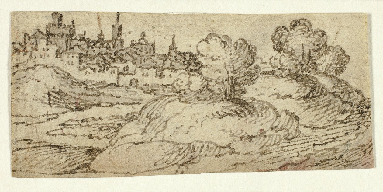 Città collinare con alberi in primo piano da Unknown artist