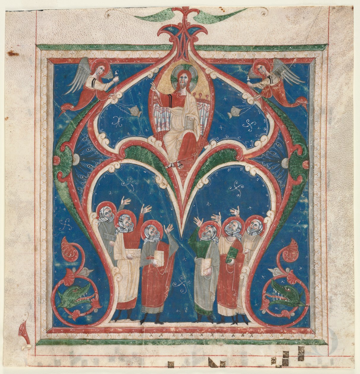 Iniziale istoriata (A) ritagliata da un antifonario: Cristo in maestà con profeti da Unknown artist