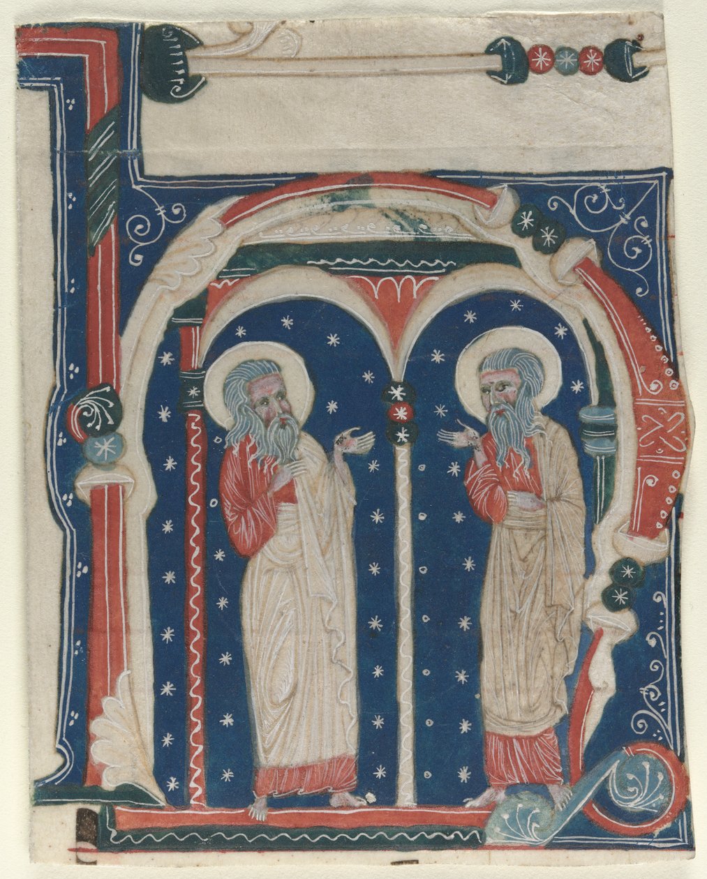 Iniziale istoriata (H) ritagliata da un Antifonario: SS. Paolo Eremita e Antonio da Unknown artist