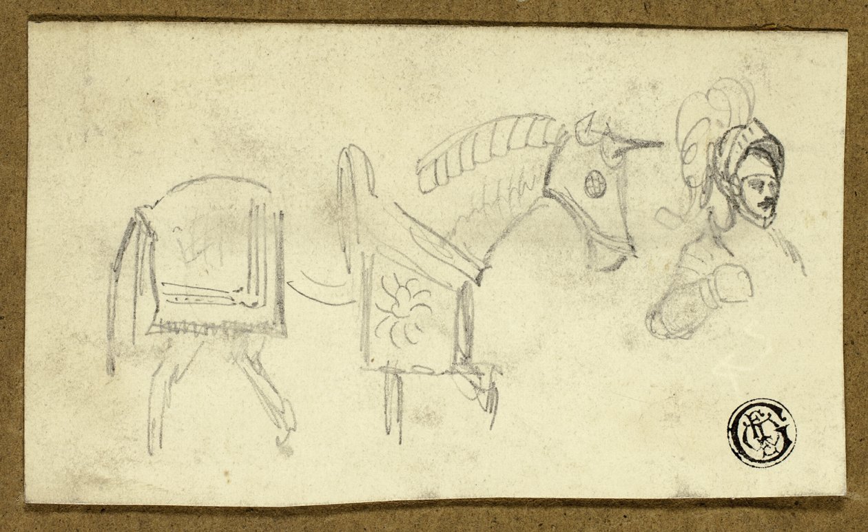 Cavallo e uomo in armatura da Unknown artist
