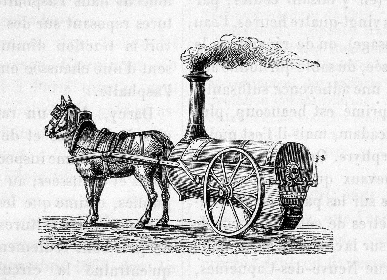 Cavallo che traina una macchina a vapore - in "Le Meraviglie dell