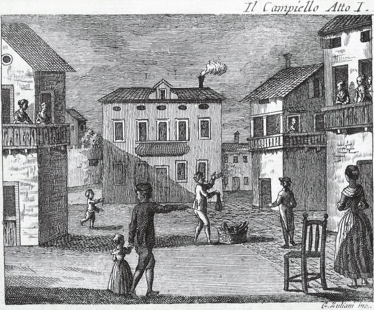 Il Campiello Atto I - Carlo Goldoni (1707-1793) - Incisione del XVIII secolo da Unknown artist