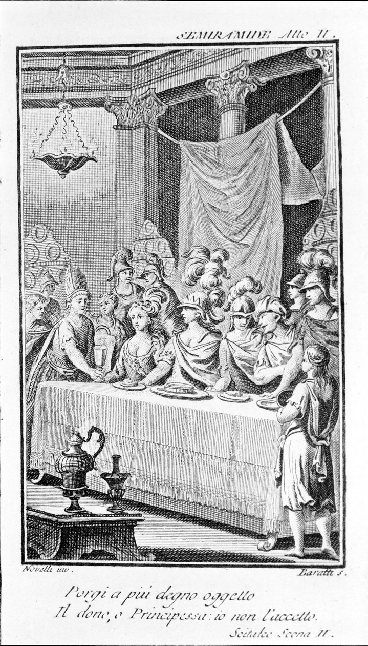 Illustrazione di Semiramide, opera di Antonio Salieri (1750 - 1825). Libretto di Pietro Metastasio. Atto II, scena II. da Unknown artist