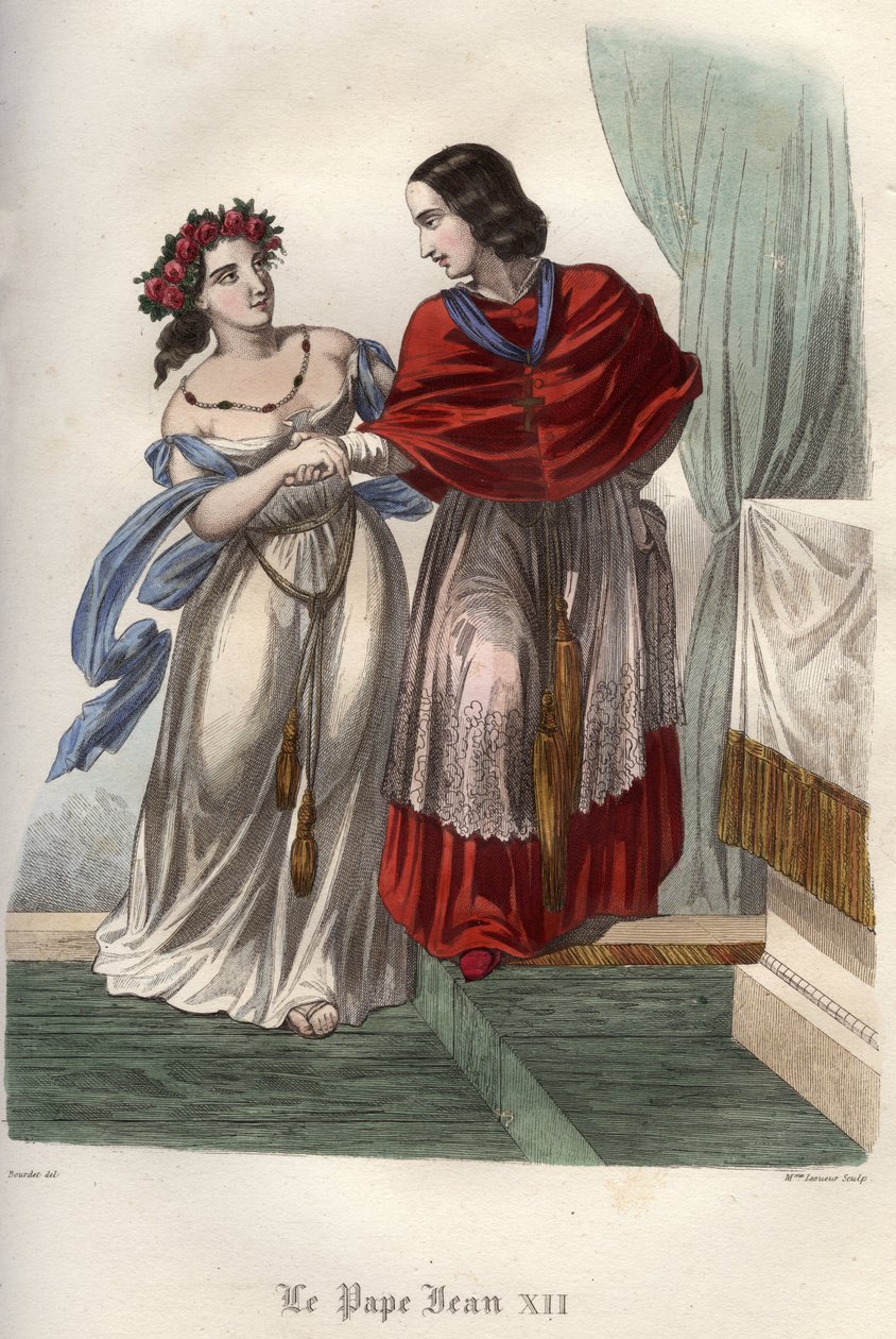 Incesto: Papa Giovanni XII con sua nonna e presunta amante, Marozia. da Unknown artist