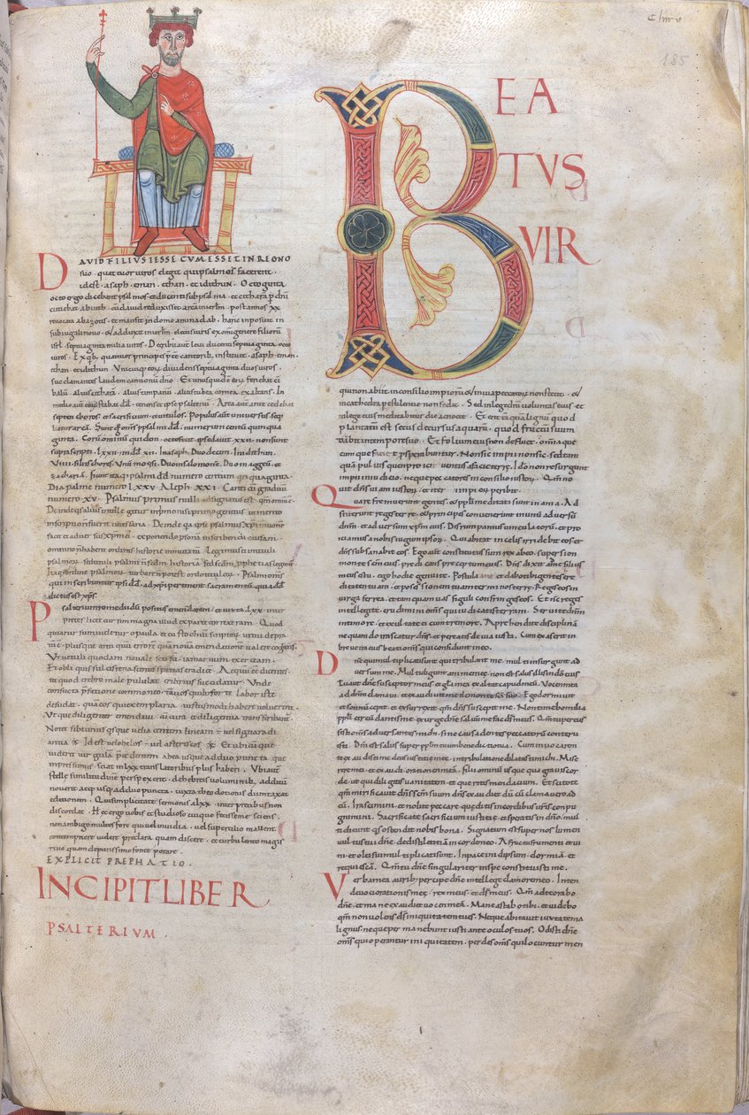 Incipit Davide, Beatus; Iniziale dei Salmi, XI secolo (miniatura, manoscritto membranaceo) da Unknown artist