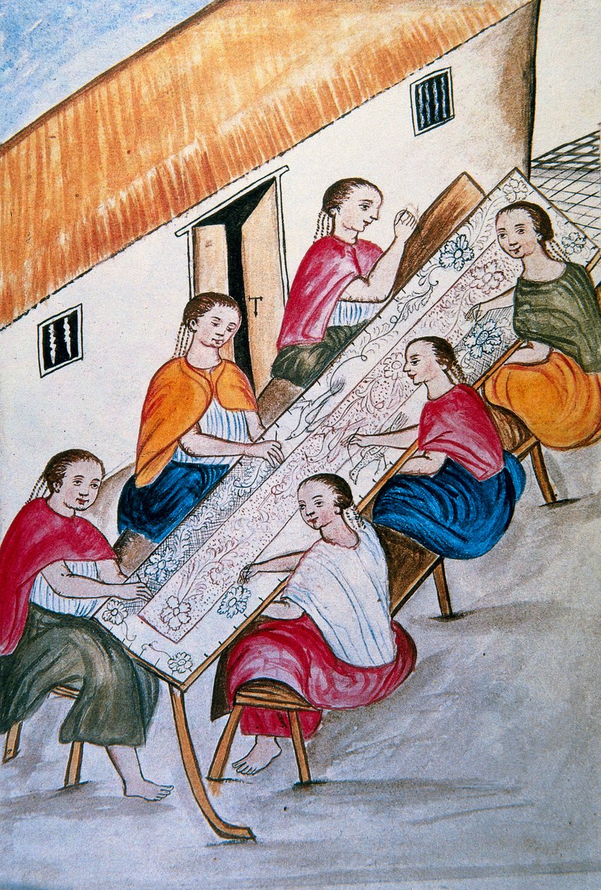 Lavoratori indiani che cuciono, dal libro "Trujillo del Peru" o "Codice Martínez Compañón", di Baltazar Martinez Compañón y Bujanda, vescovo di Trujillo (1782-1785) da Unknown artist
