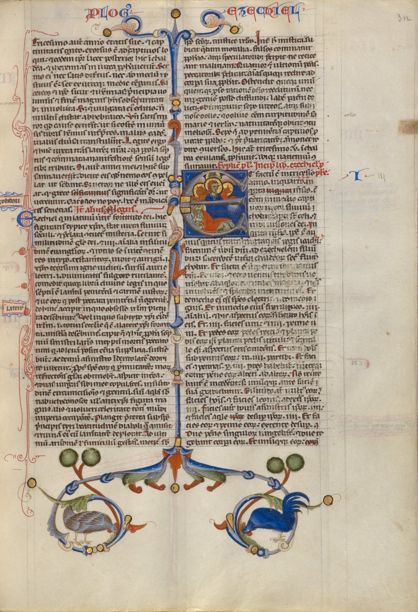 Iniziale E: Ezechiele sogna i simboli dei quattro evangelisti da Unknown artist