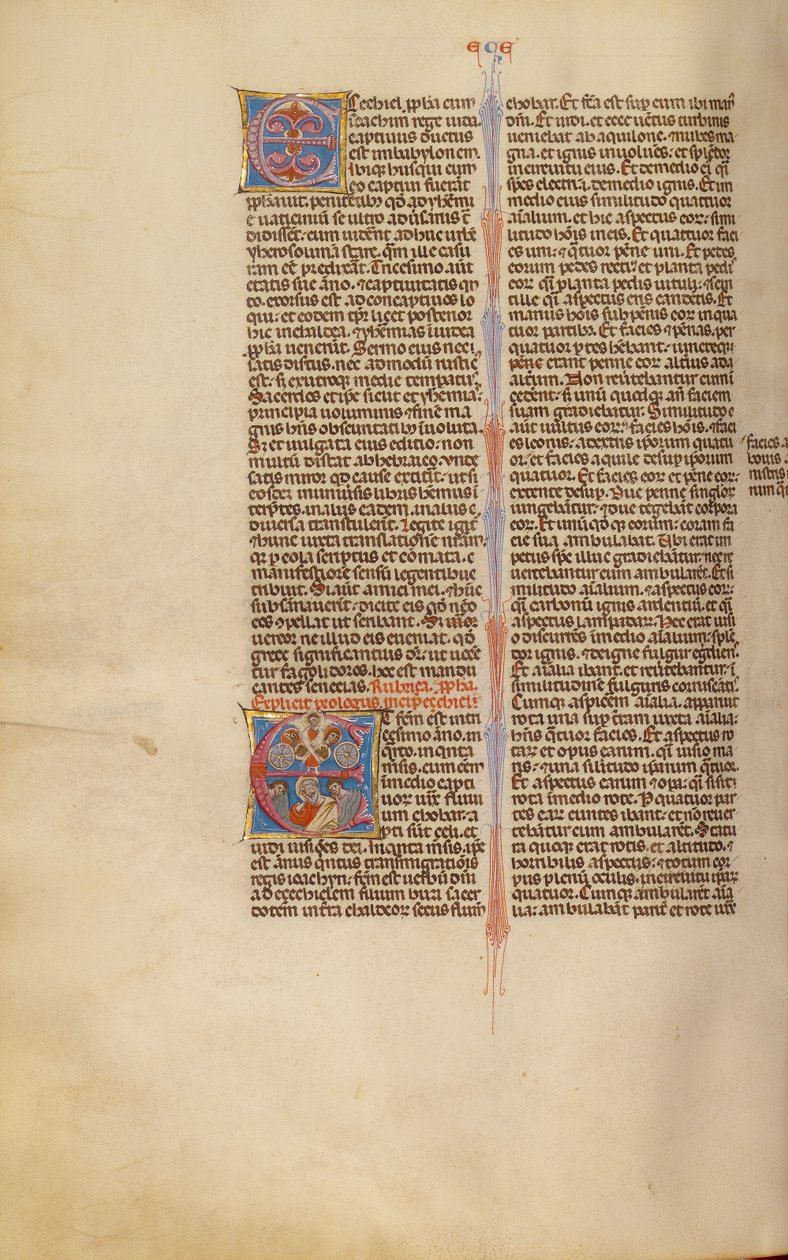 Iniziale E: La visione di Ezechiele del Tetramorfo da Unknown artist