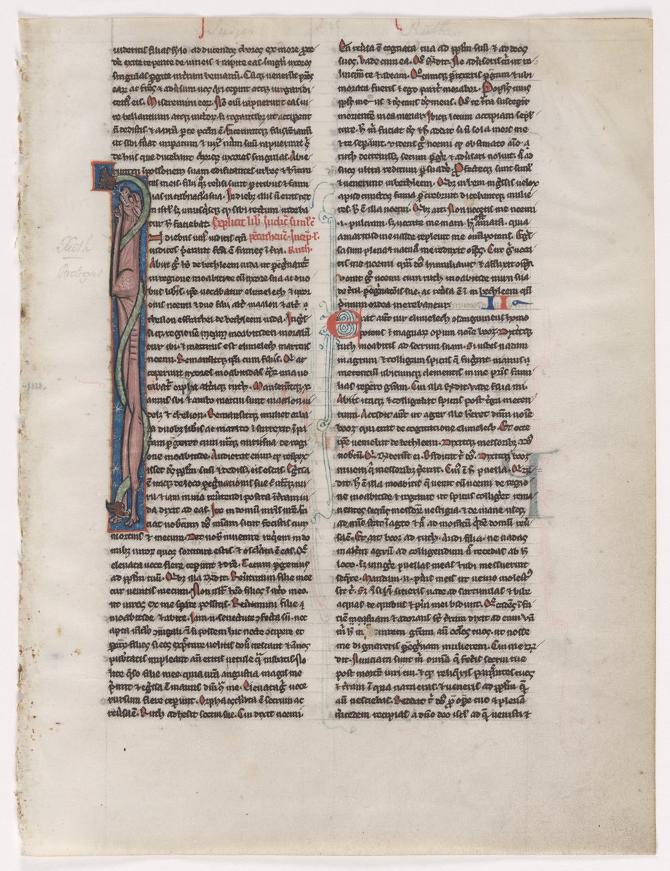 Iniziale I: Bestia e Serpente Intrecciati: Foglia da una Bibbia (2 di 2 Foglie Ritagliate) da Unknown artist
