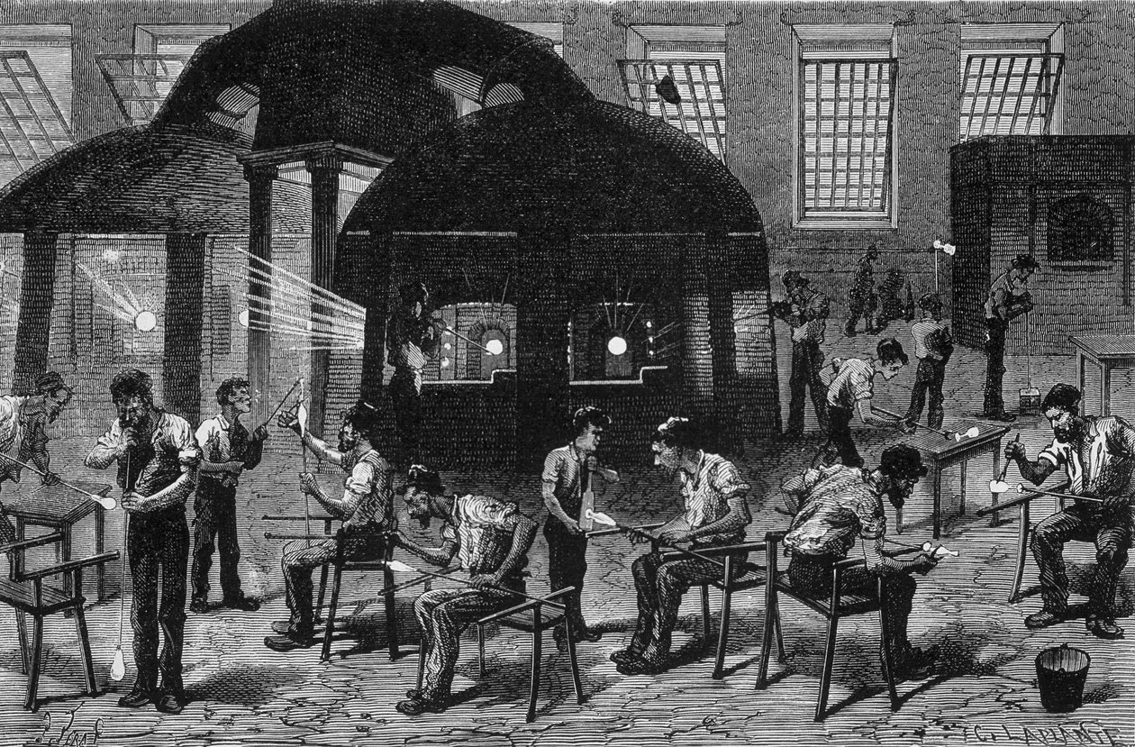 Interno di una vetreria, incisione del XIX secolo da Unknown artist