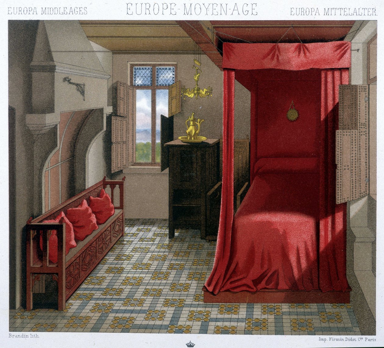 Interno di una casa nel XV e XVI secolo. In "Le costume historique" di A. Racinet da Unknown artist