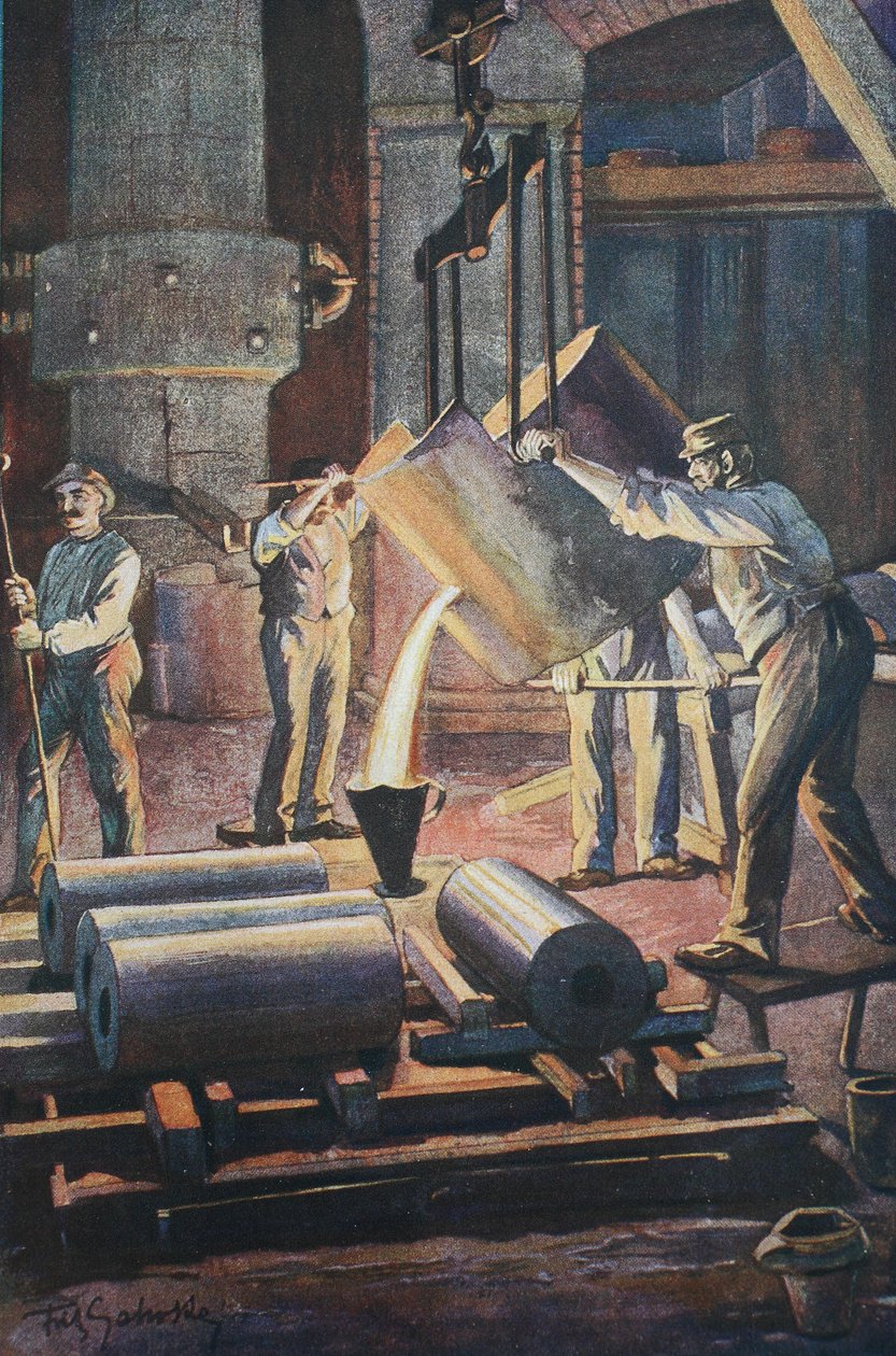 Fonderia di ferro, casa della fonderia, colata di ferro fuso da Unknown artist