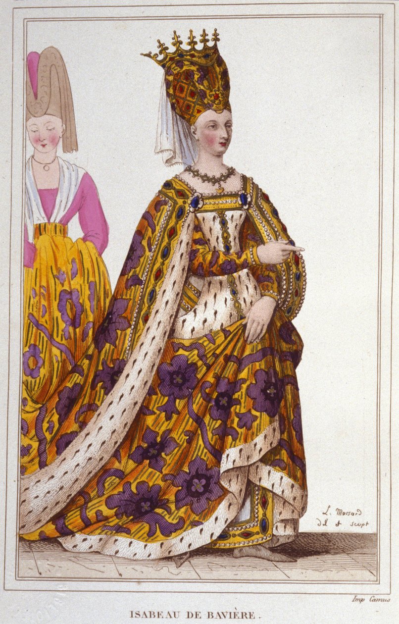 Isabeau (Isabella, Elisabetta) di Baviera (1371-1435). Regina di Francia. Incisione del 1830 da Unknown artist