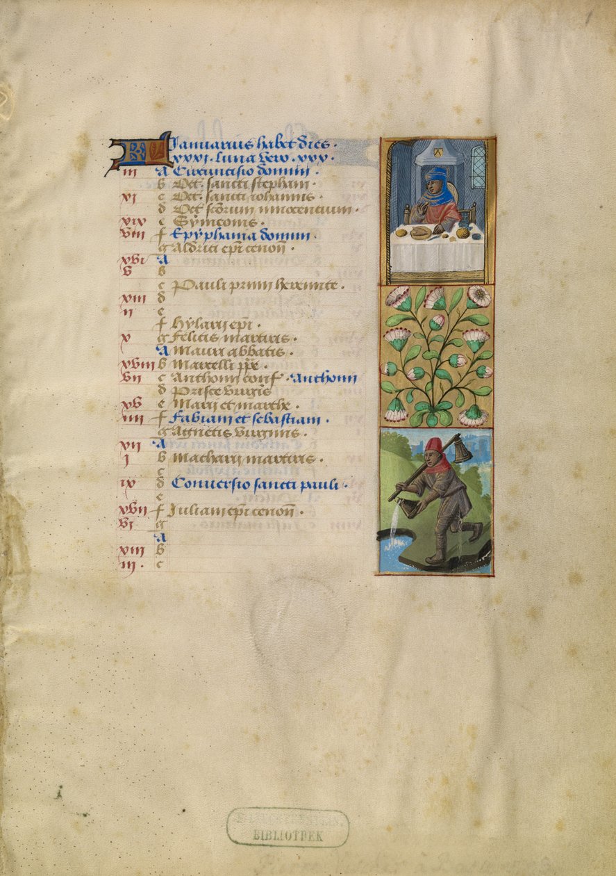 Pagina del calendario di gennaio; Festa; Acquario da Unknown artist