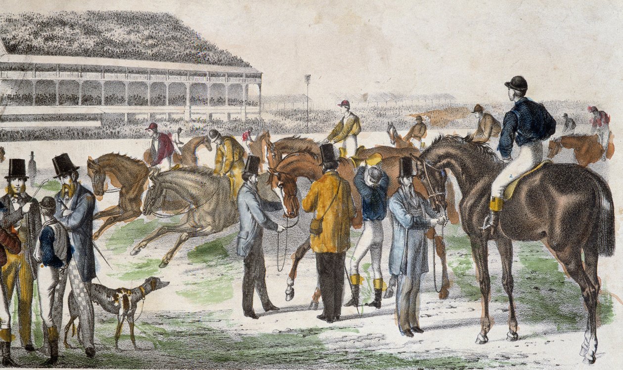 Fantini e i loro cavalli prima della corsa - incisione, c. 1850 da Unknown artist