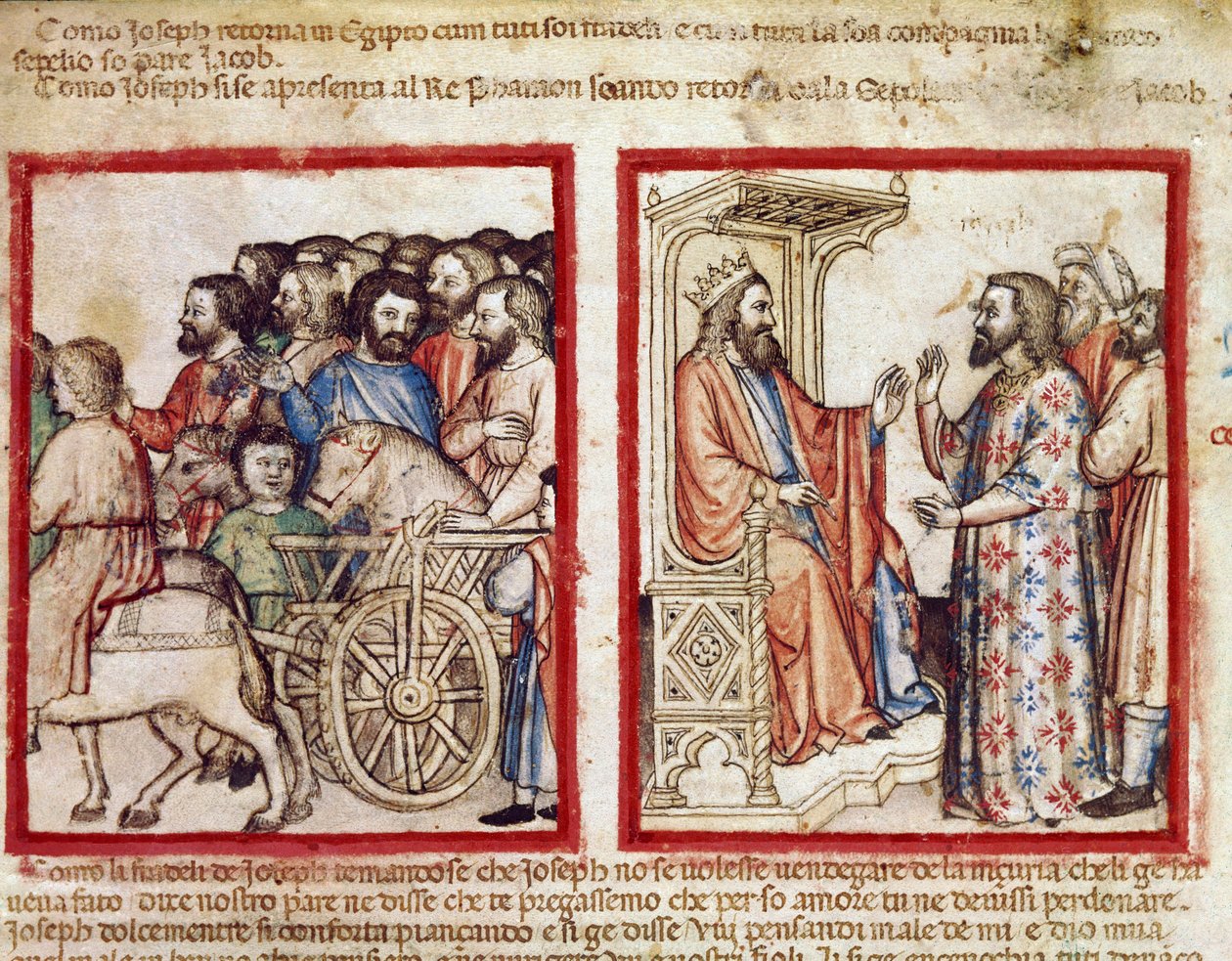 Giuseppe a sinistra al funerale di suo padre, segue il Faraone Miniatura dal codice 212 (o codice padovano o Bibbia di Padova) da Unknown artist