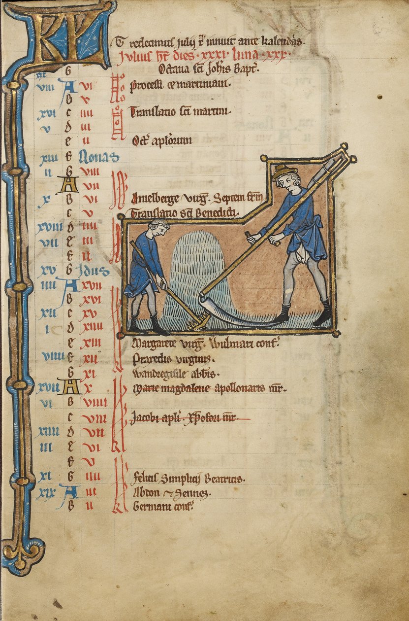 Pagina del calendario di luglio; Sfalcio da Unknown artist