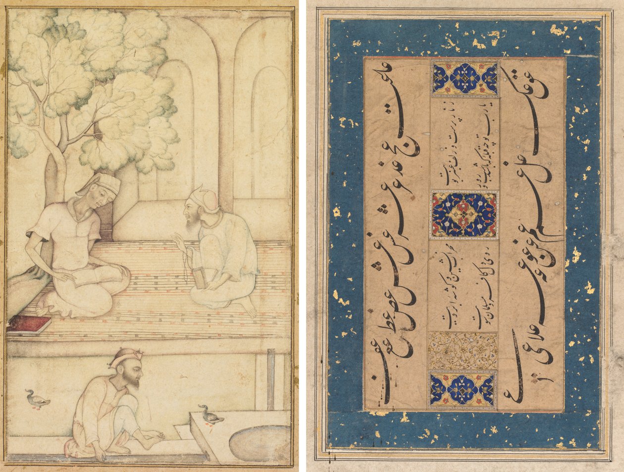 Kabir e due seguaci su una terrazza (recto); Calligrafia (verso) da Unknown artist