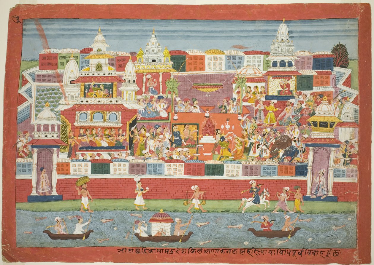 Il matrimonio di Krishna con Kalinda, pagina di un manoscritto disperso del Bhagavata Purana da Unknown artist