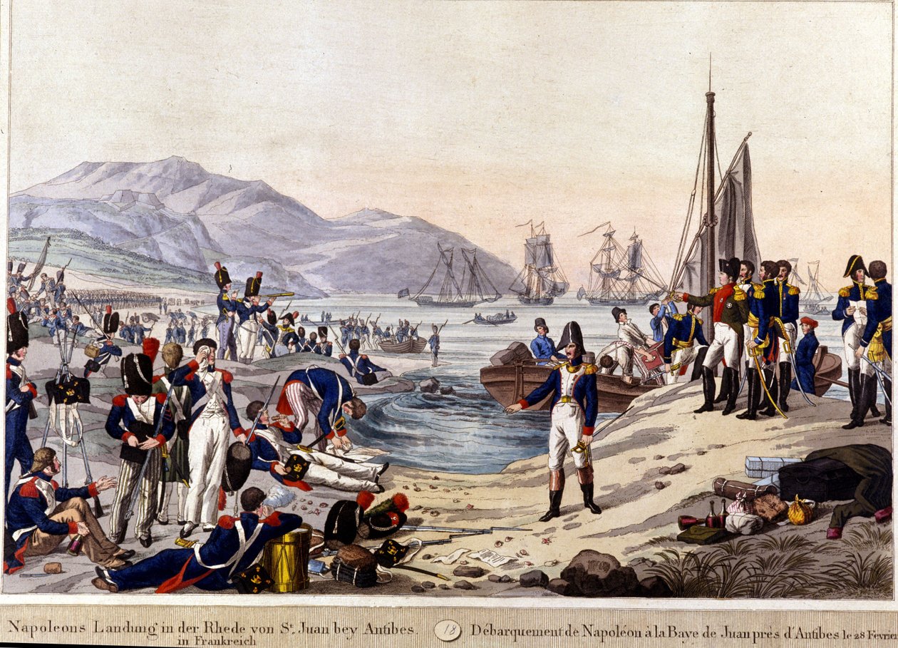 Sbarco di Napoleone I ad Antibes nel 1815. Incisione del XIX secolo da Unknown artist