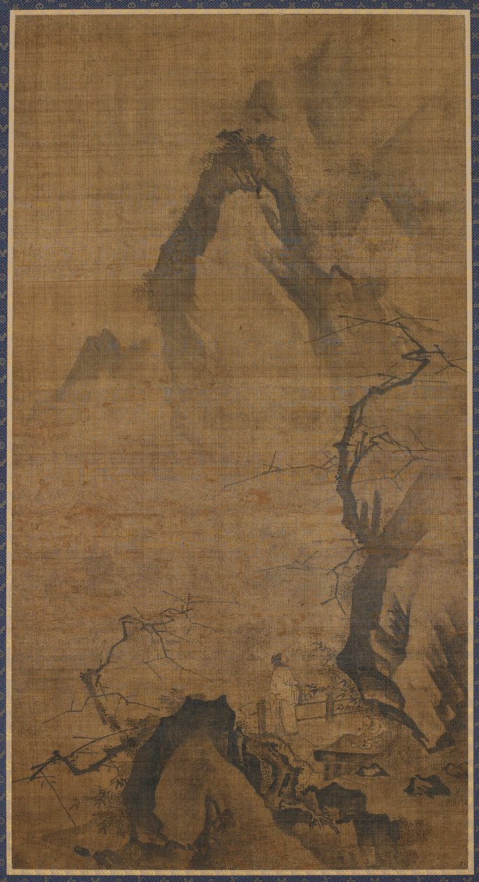 Paesaggio: montagna e acqua; una figura sotto un albero di prugne da Unknown artist