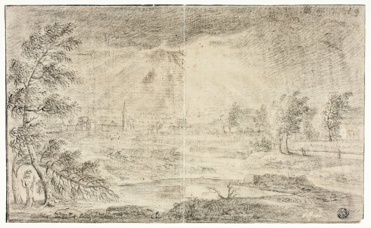 Paesaggio con villaggio da Unknown artist