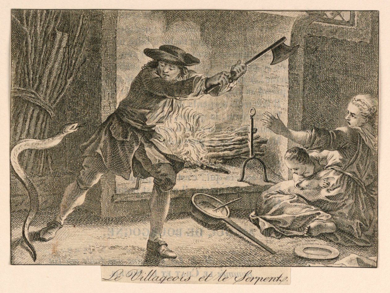 "Il villano e il serpente" dalle Favole di La Fontaine da Unknown artist