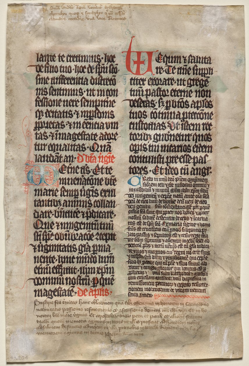 Foglio da un Messale: Testo (verso) da Unknown artist