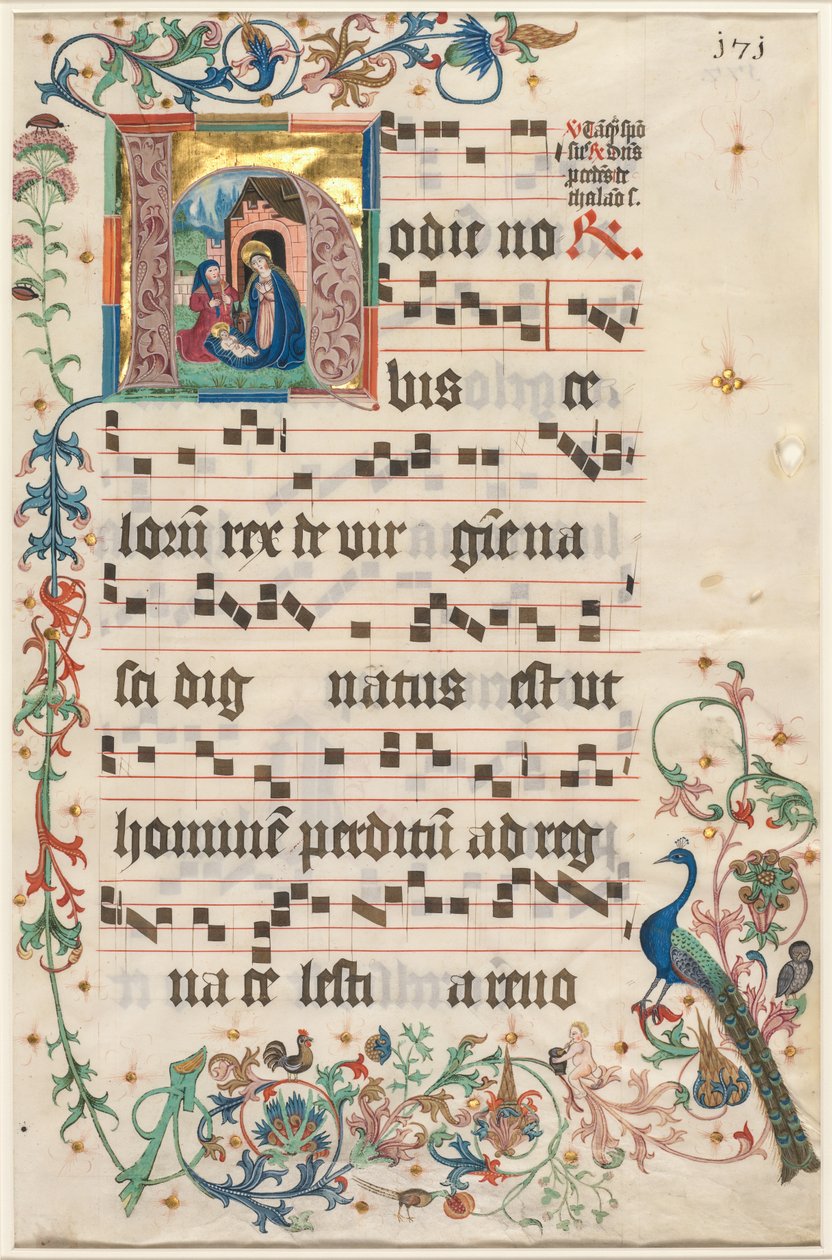 Foglio da un Antifonario: Iniziale H con la Natività (recto) da Unknown artist