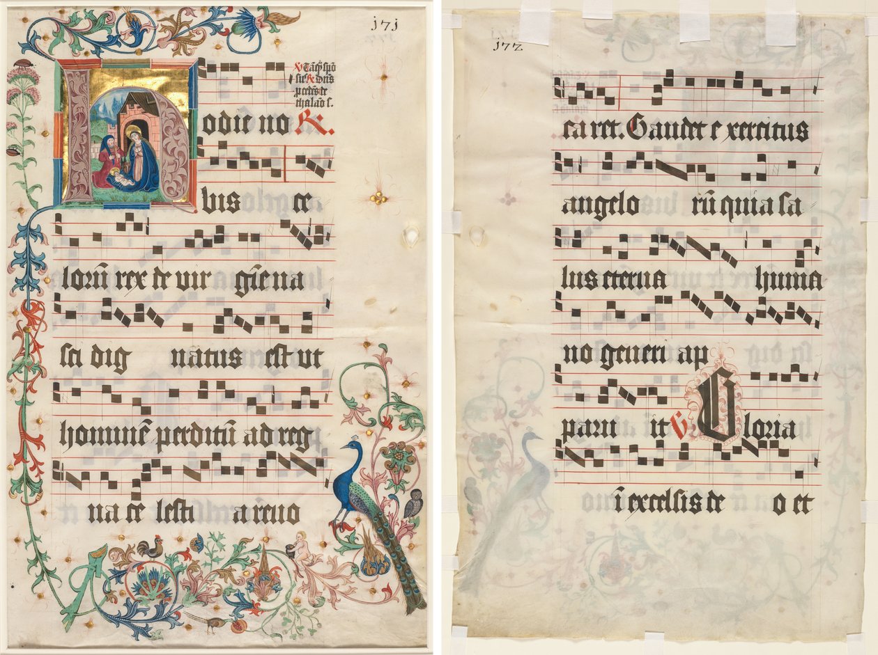 Foglio da un Antifonario: Iniziale H con la Natività (recto) e Testo (verso) da Unknown artist